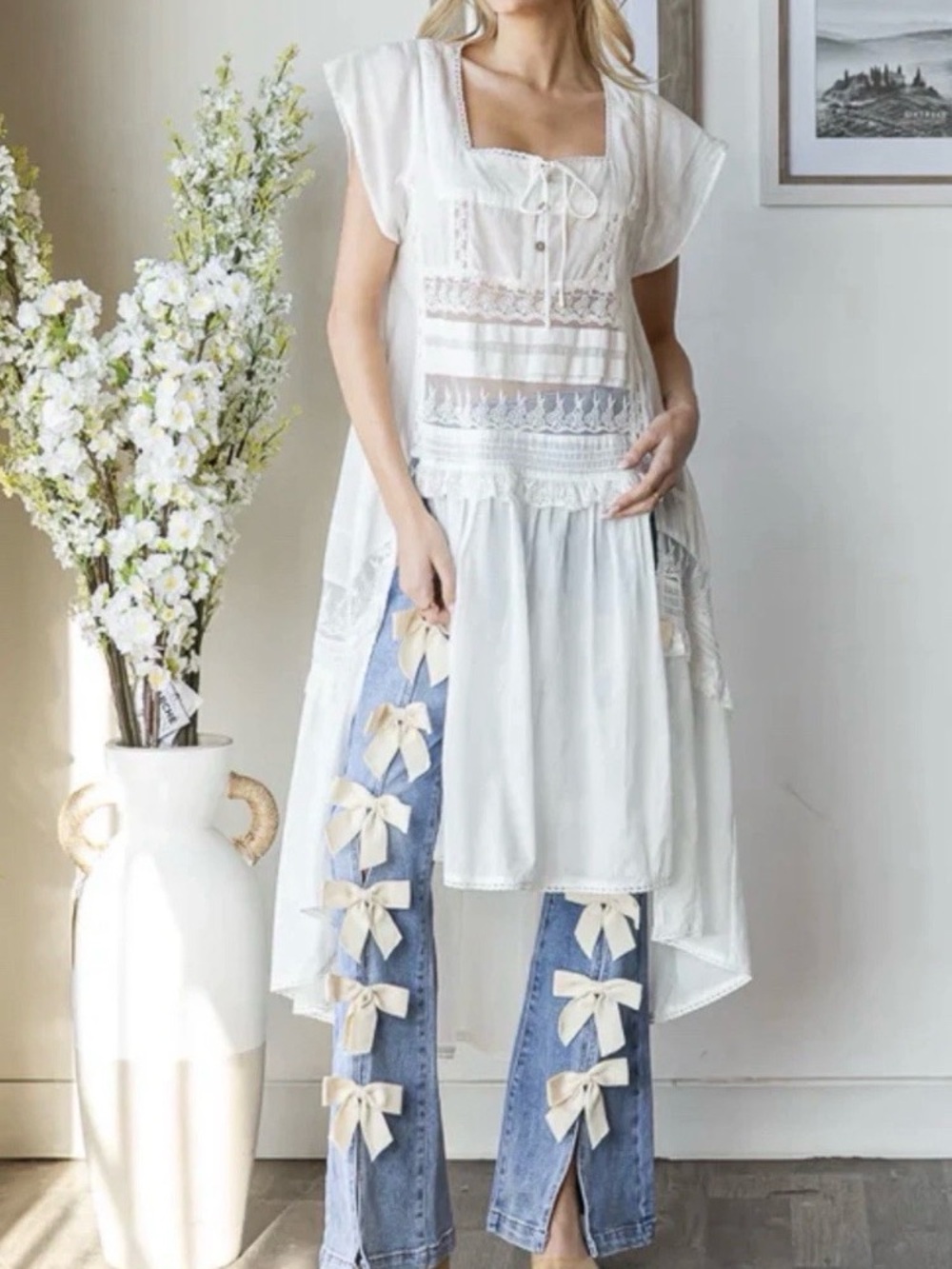 Free People Tied To You Maxi Top Dress Beach Cover Up Boho Ethereal White Sz XS - Picture 12 of 12